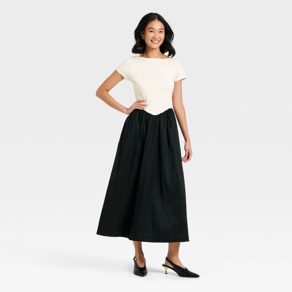 Women's Backless Knit Maxi Dress - A New Day Cream/Black XS